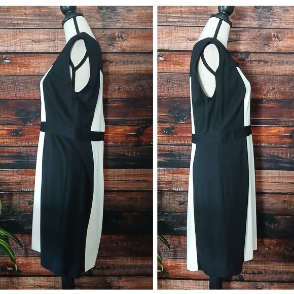 Ann Taylor LOFT Dress Size 10 Sheath Ponte Black White Color Block Zip Back - Picture 3 of 8